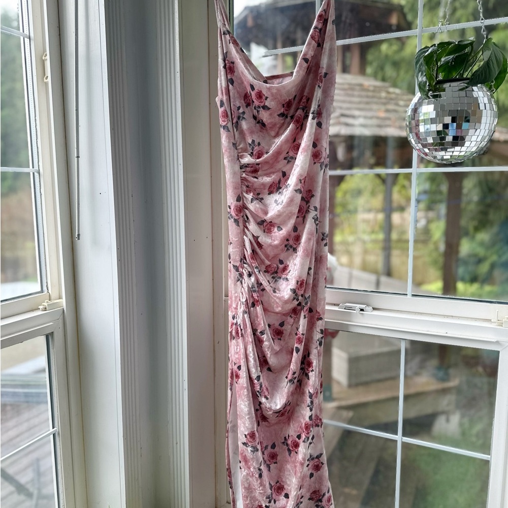 Cider Floral Pink Cowl Neck Slip Dress